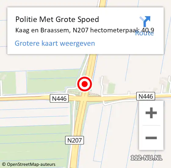 Locatie op kaart van de 112 melding: Politie Met Grote Spoed Naar Kaag en Braassem, N207 hectometerpaal: 40,9 op 31 oktober 2022 16:10