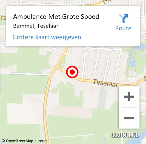 Locatie op kaart van de 112 melding: Ambulance Met Grote Spoed Naar Bemmel, Teselaar op 31 oktober 2022 16:54