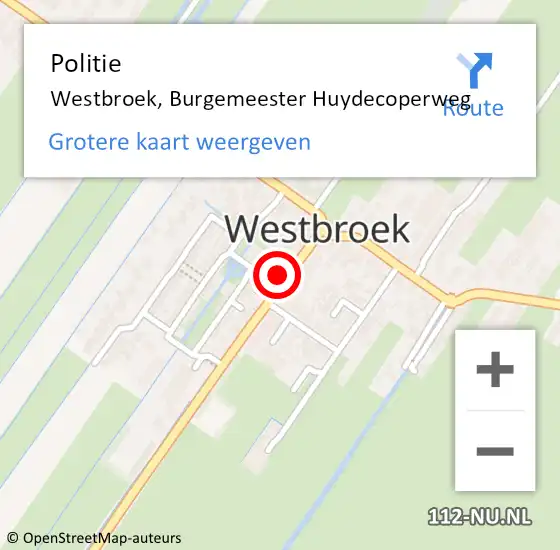 Locatie op kaart van de 112 melding: Politie Westbroek, Burgemeester Huydecoperweg op 31 oktober 2022 17:01