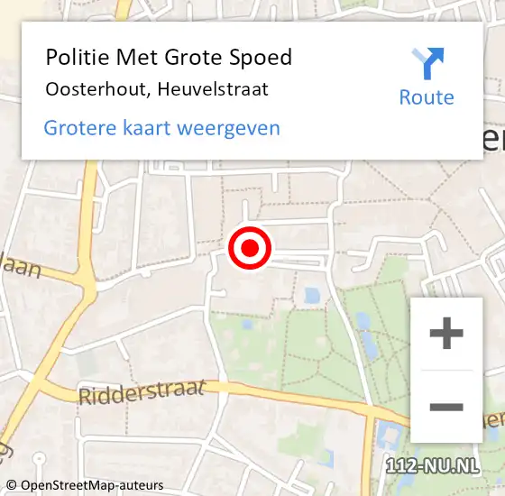 Locatie op kaart van de 112 melding: Politie Met Grote Spoed Naar Oosterhout, Heuvelstraat op 31 oktober 2022 17:46