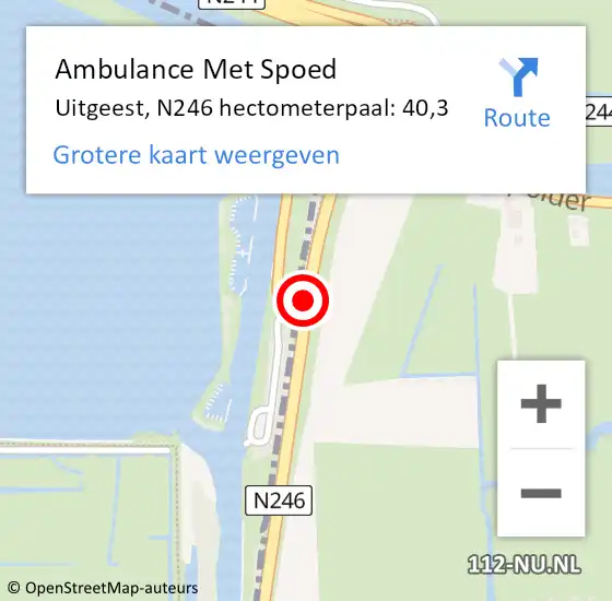 Locatie op kaart van de 112 melding: Ambulance Met Spoed Naar Uitgeest, N246 hectometerpaal: 40,3 op 31 oktober 2022 18:07