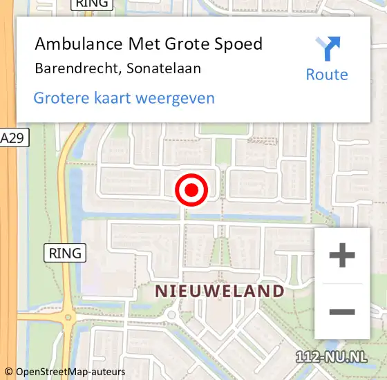 Locatie op kaart van de 112 melding: Ambulance Met Grote Spoed Naar Barendrecht, Sonatelaan op 31 oktober 2022 18:53