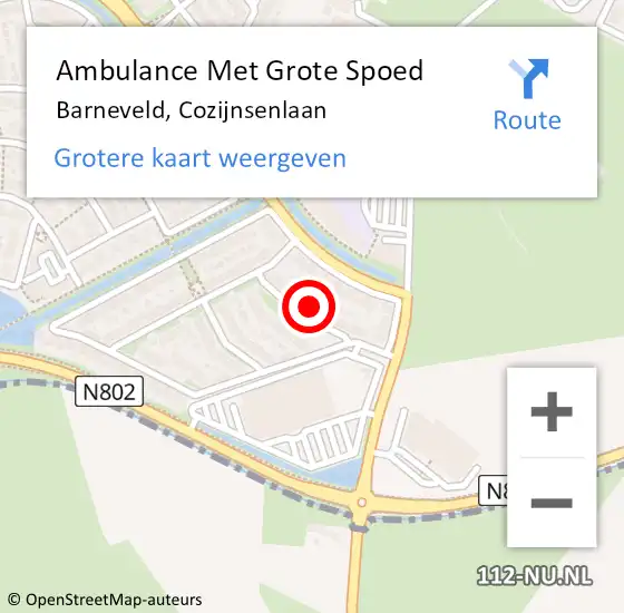 Locatie op kaart van de 112 melding: Ambulance Met Grote Spoed Naar Barneveld, Cozijnsenlaan op 31 oktober 2022 21:15