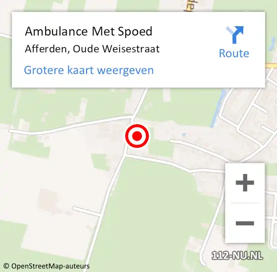 Locatie op kaart van de 112 melding: Ambulance Met Spoed Naar Afferden, Oude Weisestraat op 31 oktober 2022 22:18