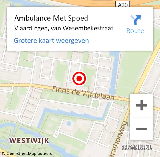 Locatie op kaart van de 112 melding: Ambulance Met Spoed Naar Vlaardingen, van Wesembekestraat op 1 november 2022 04:32