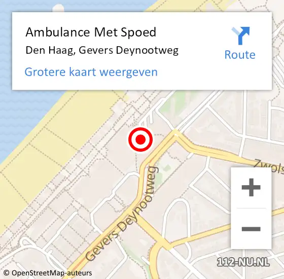 Locatie op kaart van de 112 melding: Ambulance Met Spoed Naar Den Haag, Gevers Deynootweg op 1 november 2022 06:36