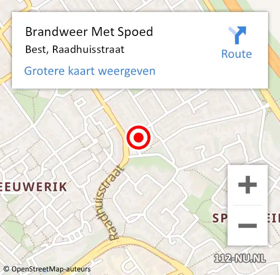 Locatie op kaart van de 112 melding: Brandweer Met Spoed Naar Best, Raadhuisstraat op 1 november 2022 08:40