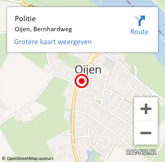 Locatie op kaart van de 112 melding: Politie Oijen, Bernhardweg op 1 november 2022 09:24