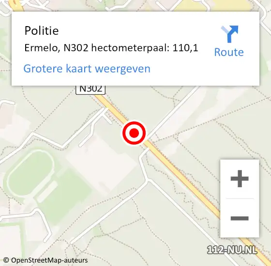 Locatie op kaart van de 112 melding: Politie Ermelo, N302 hectometerpaal: 110,1 op 1 november 2022 10:07