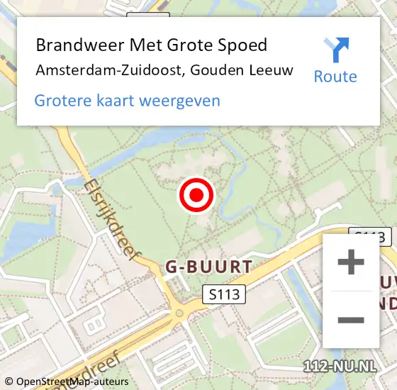 Locatie op kaart van de 112 melding: Brandweer Met Grote Spoed Naar Amsterdam-Zuidoost, Gouden Leeuw op 1 november 2022 10:19