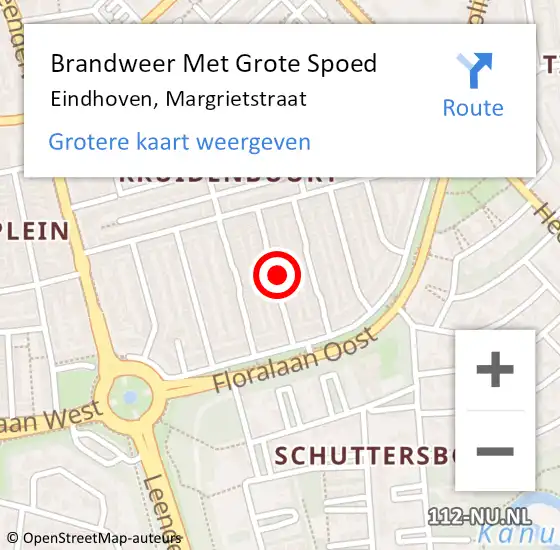 Locatie op kaart van de 112 melding: Brandweer Met Grote Spoed Naar Eindhoven, Margrietstraat op 1 november 2022 11:03