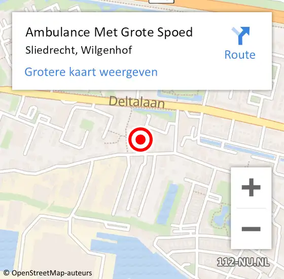Locatie op kaart van de 112 melding: Ambulance Met Grote Spoed Naar Sliedrecht, Wilgenhof op 1 november 2022 11:42