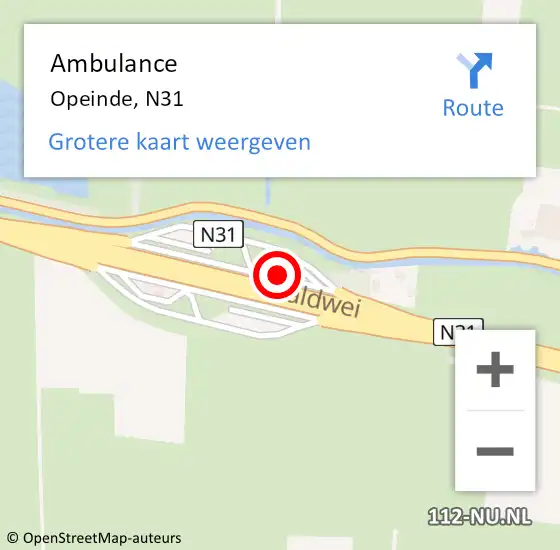 Locatie op kaart van de 112 melding: Ambulance Opeinde, N31 op 1 november 2022 11:50