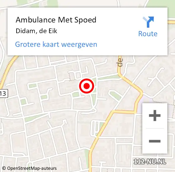 Locatie op kaart van de 112 melding: Ambulance Met Spoed Naar Didam, de Eik op 1 november 2022 12:38