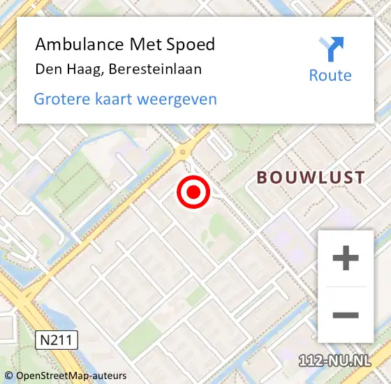 Locatie op kaart van de 112 melding: Ambulance Met Spoed Naar Den Haag, Beresteinlaan op 1 november 2022 12:44