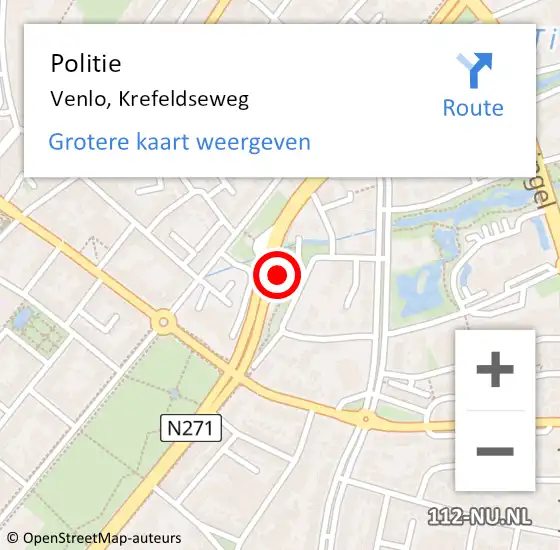 Locatie op kaart van de 112 melding: Politie Venlo, Krefeldseweg op 1 november 2022 12:52