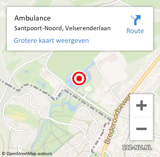 Locatie op kaart van de 112 melding: Ambulance Santpoort-Zuid, Velserenderlaan op 1 november 2022 13:02
