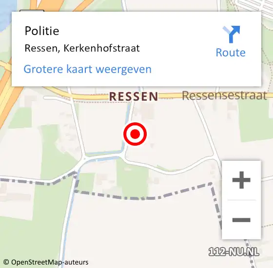 Locatie op kaart van de 112 melding: Politie Ressen, Kerkenhofstraat op 1 november 2022 13:23