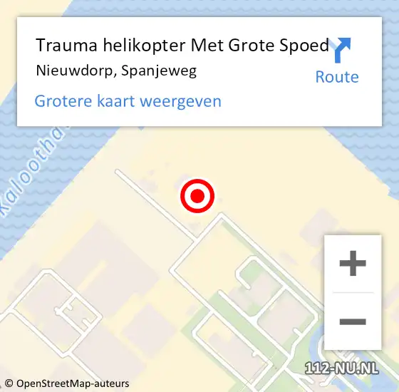 Locatie op kaart van de 112 melding: Trauma helikopter Met Grote Spoed Naar Nieuwdorp, Spanjeweg op 1 november 2022 13:46