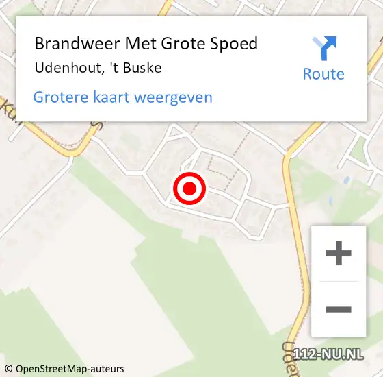 Locatie op kaart van de 112 melding: Brandweer Met Grote Spoed Naar Udenhout, 't Buske op 1 november 2022 13:58