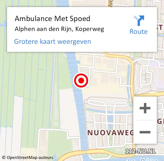 Locatie op kaart van de 112 melding: Ambulance Met Spoed Naar Alphen aan den Rijn, Koperweg op 1 november 2022 14:06