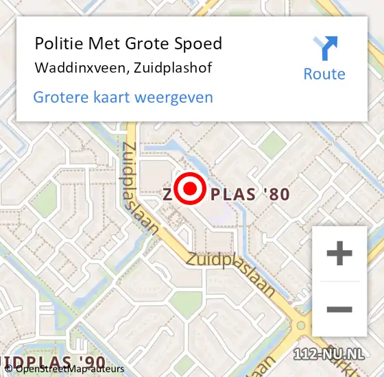 Locatie op kaart van de 112 melding: Politie Met Grote Spoed Naar Waddinxveen, Zuidplashof op 1 november 2022 14:23