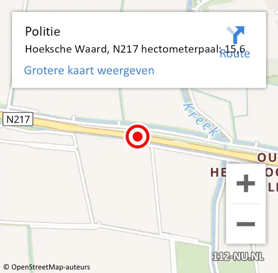 Locatie op kaart van de 112 melding: Politie Binnenmaas, N217 hectometerpaal: 15,6 op 1 november 2022 14:36