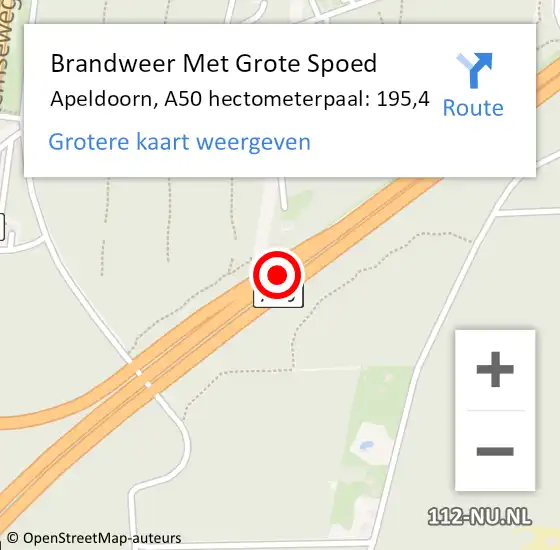 Locatie op kaart van de 112 melding: Brandweer Met Grote Spoed Naar Apeldoorn, A50 hectometerpaal: 195,4 op 1 november 2022 15:10
