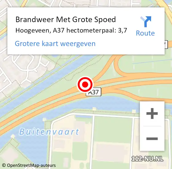 Locatie op kaart van de 112 melding: Brandweer Met Grote Spoed Naar Hoogeveen, A37 hectometerpaal: 3,7 op 1 november 2022 15:30