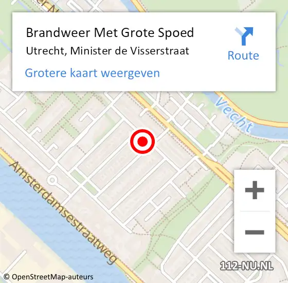 Locatie op kaart van de 112 melding: Brandweer Met Grote Spoed Naar Utrecht, Minister de Visserstraat op 1 november 2022 15:58