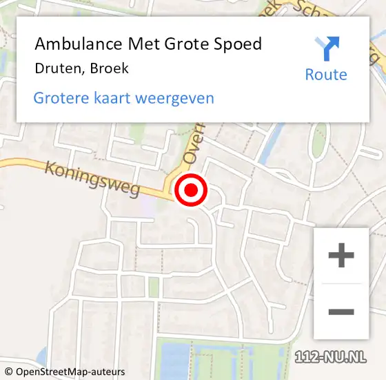 Locatie op kaart van de 112 melding: Ambulance Met Grote Spoed Naar Druten, Broek op 1 november 2022 16:04