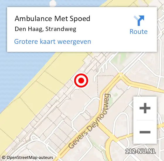 Locatie op kaart van de 112 melding: Ambulance Met Spoed Naar Den Haag, Strandweg op 1 november 2022 16:29