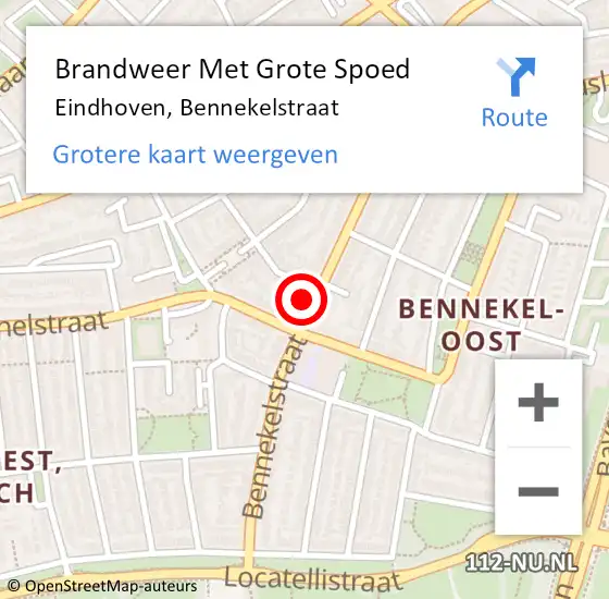 Locatie op kaart van de 112 melding: Brandweer Met Grote Spoed Naar Eindhoven, Bennekelstraat op 1 november 2022 16:44