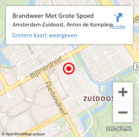 Locatie op kaart van de 112 melding: Brandweer Met Grote Spoed Naar Amsterdam-Zuidoost, Anton de Komplein op 1 november 2022 17:58