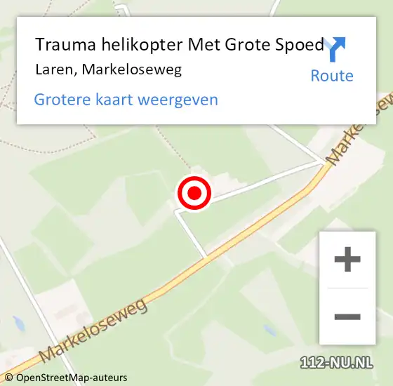 Locatie op kaart van de 112 melding: Trauma helikopter Met Grote Spoed Naar Laren, Markeloseweg op 1 november 2022 18:16
