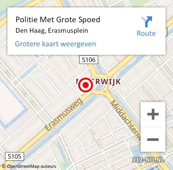Locatie op kaart van de 112 melding: Politie Met Grote Spoed Naar Den Haag, Erasmusplein op 1 november 2022 19:06