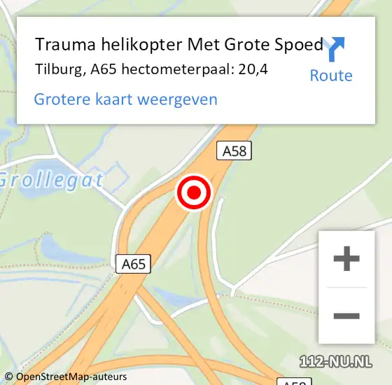 Locatie op kaart van de 112 melding: Trauma helikopter Met Grote Spoed Naar Tilburg, A65 hectometerpaal: 20,4 op 1 november 2022 22:09