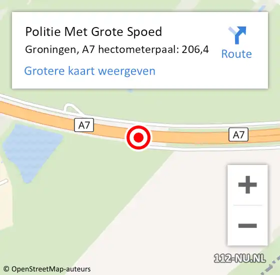 Locatie op kaart van de 112 melding: Politie Met Grote Spoed Naar Groningen, A7 hectometerpaal: 206,4 op 1 november 2022 22:15