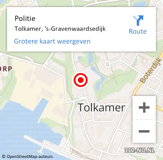 Locatie op kaart van de 112 melding: Politie Tolkamer, 's-Gravenwaardsedijk op 2 november 2022 02:17