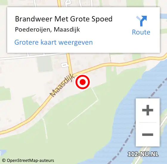 Locatie op kaart van de 112 melding: Brandweer Met Grote Spoed Naar Poederoijen, Maasdijk op 2 november 2022 05:53