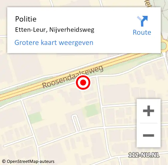 Locatie op kaart van de 112 melding: Politie Etten-Leur, Nijverheidsweg op 2 november 2022 08:09