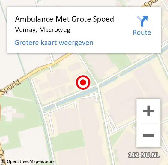 Locatie op kaart van de 112 melding: Ambulance Met Grote Spoed Naar Venray, Macroweg op 2 november 2022 08:25