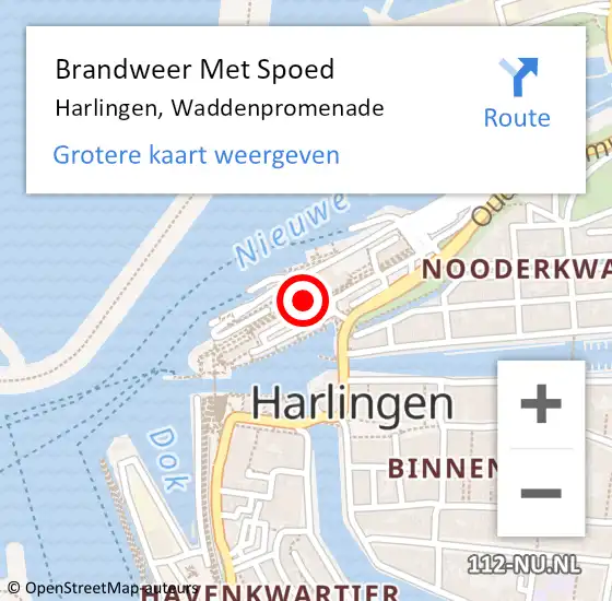 Locatie op kaart van de 112 melding: Brandweer Met Spoed Naar Harlingen, Waddenpromenade op 2 november 2022 09:21
