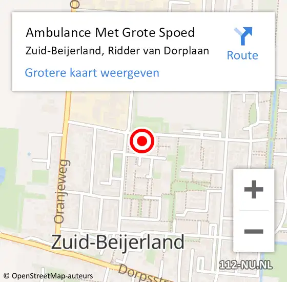 Locatie op kaart van de 112 melding: Ambulance Met Grote Spoed Naar Zuid-Beijerland, Ridder van Dorplaan op 2 november 2022 10:00