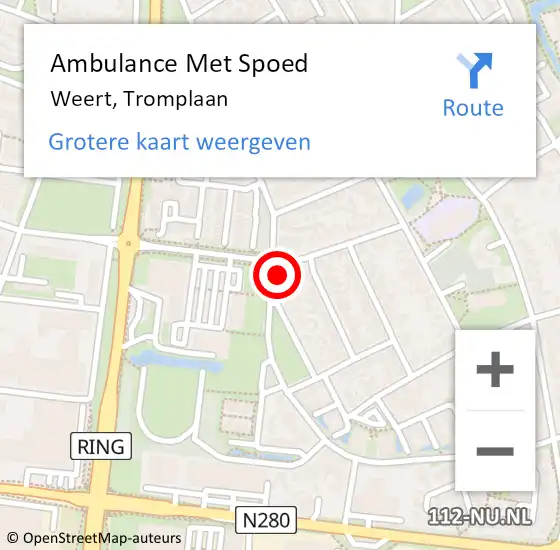 Locatie op kaart van de 112 melding: Ambulance Met Spoed Naar Weert, Tromplaan op 2 november 2022 10:51