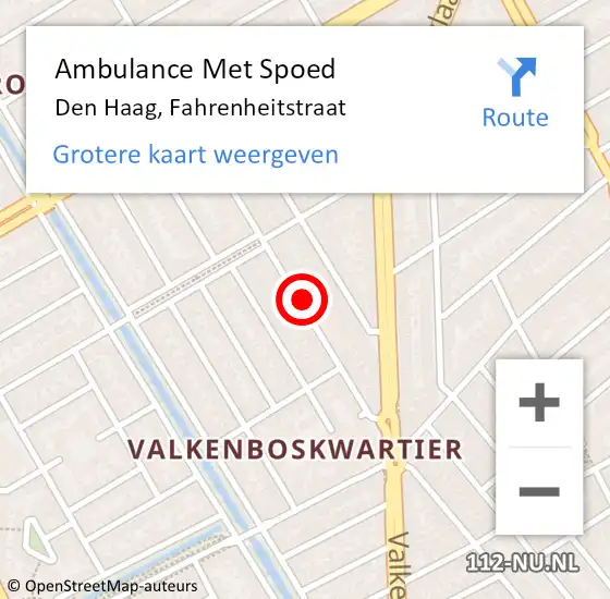 Locatie op kaart van de 112 melding: Ambulance Met Spoed Naar Den Haag, Fahrenheitstraat op 2 november 2022 11:06