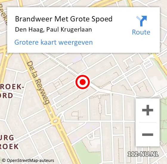 Locatie op kaart van de 112 melding: Brandweer Met Grote Spoed Naar Den Haag, Paul Krugerlaan op 2 november 2022 11:43