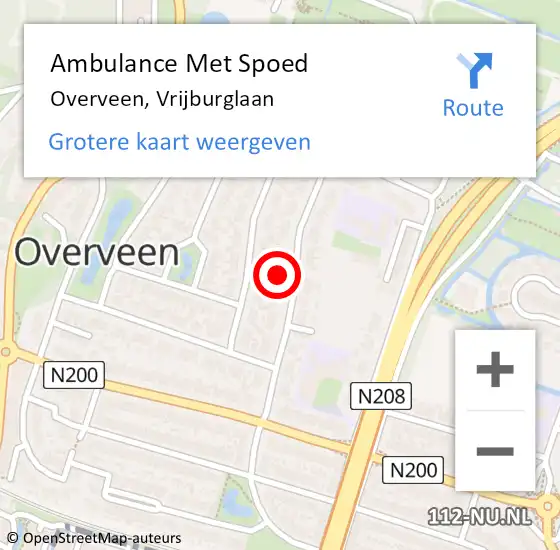 Locatie op kaart van de 112 melding: Ambulance Met Spoed Naar Overveen, Vrijburglaan op 2 november 2022 12:24