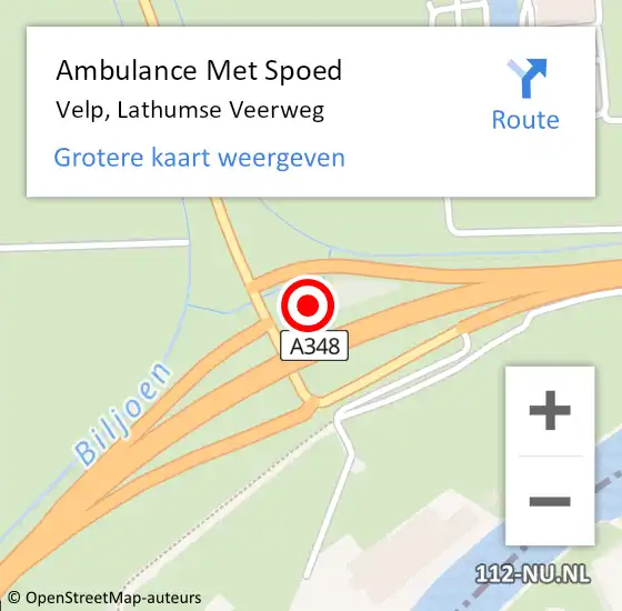 Locatie op kaart van de 112 melding: Ambulance Met Spoed Naar Velp, Lathumse Veerweg op 2 november 2022 12:42