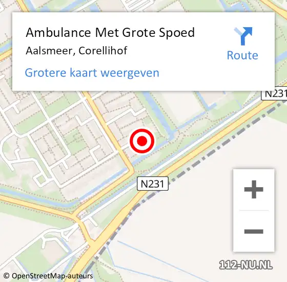 Locatie op kaart van de 112 melding: Ambulance Met Grote Spoed Naar Aalsmeer, Corellihof op 2 november 2022 13:22